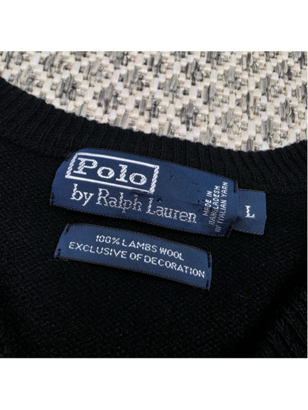Polo Ralph Lauren Lambswool V Neck Sweater Mens Large Black Purple Pony